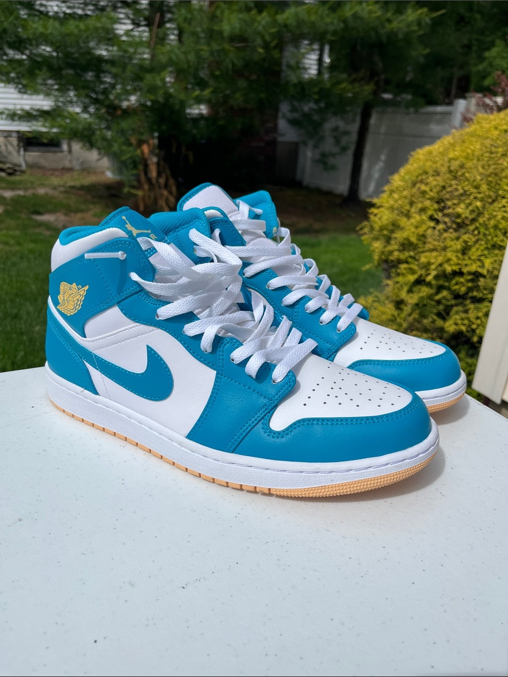 Nike Air Jordan 1 Mid Blue and White with Gold Logo